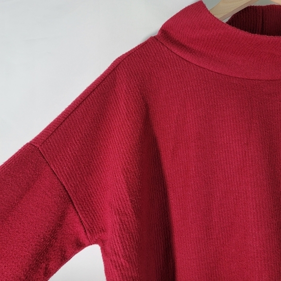 By Anthropologie Burgundy Turtleneck High-Low Long Knit Tunic Sz S Valentine - Picture 3 of 12